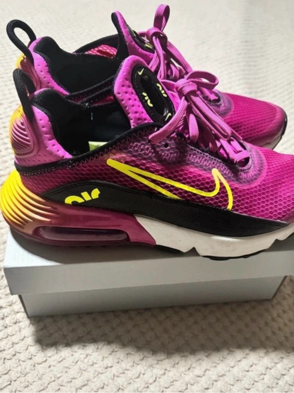 Nike Kids Pink and Yellow Air Max Style Sneakers